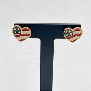 Avon Hearts of America Flag Earrings Vintage Red White and Blue Stars and Stripe